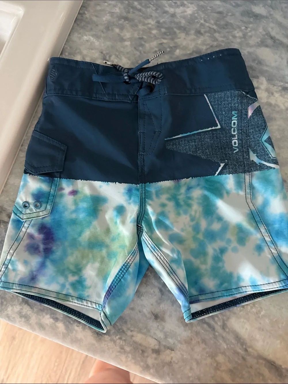 Volcom Navy and Aqua Tie-Dye Boys Boardshorts